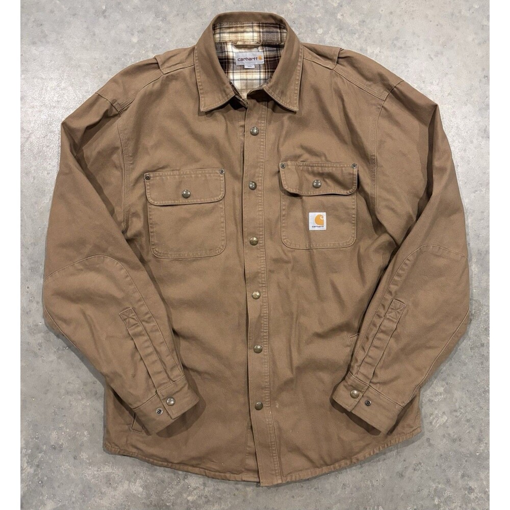 Carhartt Jacket Mens M Brown Flannel Lined Canvas Work Chore Coat 100590-903